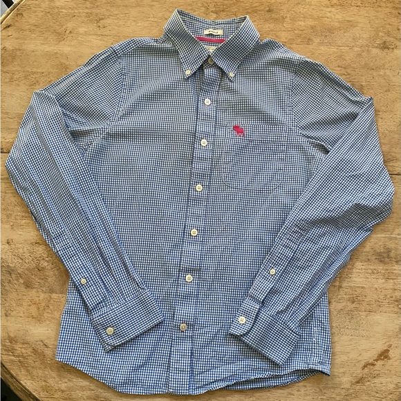 Abercrombie & Fitch Muscle Men’s Sz S Blue Gingham Pocket Logo Button Down - Picture 5 of 13